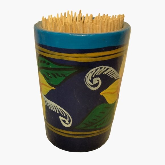 Sunflower Toothpick Holder Tole Painted Terracotta Mexico - Picture 2 of 6